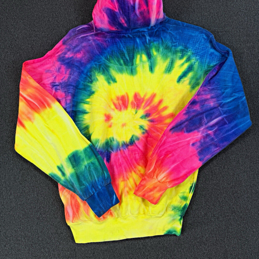 Rainbow Tie Dye Pullover Hoodie Unisex Adult Small Bright Neon Spiral Sweatshirt